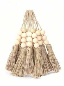 1 Stück handgefertigte Holzperlen-Seilwanddekoration mit Quaste für Kleiderschranktür, Bohostil Heimdekoration, Geburtstag, Abschlussfeier - Beige - Übersicht 14