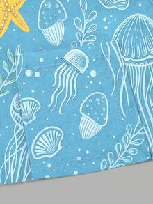 PopScrub Jellyfish & Starfish Print Scrub Jacket, Fashion Cardigan Design With Hanging Earrings For Women Nurse Scrub Uniform Top, Scrub Uniform Jacket For Spring/Summer - Multicolor - View 5