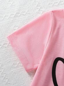 SHEIN 2pcs/Set Young Girl Summer Casual Heart Print T-Shirt And Shorts Set - Multicolor - View 4