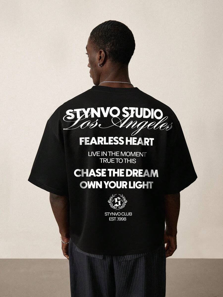 STYNVO Men's Street Fashion Printed Short Sleeve T-Shirt - Black - View 1