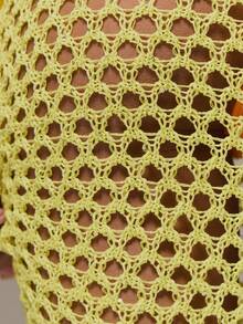 MUSERA 镂空钩针编织修身长裙，适合春夏假期、节日庆典、锐舞派对、海滩狂欢节等场合。 - 黃色 - 查看 6