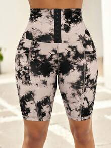 SHEIN Lady Tie Dye Hook And Eye Wideband Waist Biker Shorts - Baby Pink - View 4
