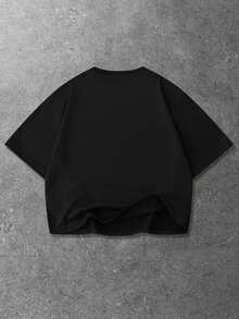ROMWE MEN Goth Men's Casual Fashion Street Jesus & Polka Dot Letter Print Short Sleeve Black T-Shirt, Summer - Black - View 4