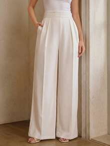 Fashionable Navy Blue Suit Pants, Summer Outfits, Waist Design Women's Formal Trousers - Beige - View 9