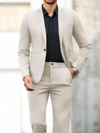 Calvornis Men's Casual Commuter Jacket And Pants Suit