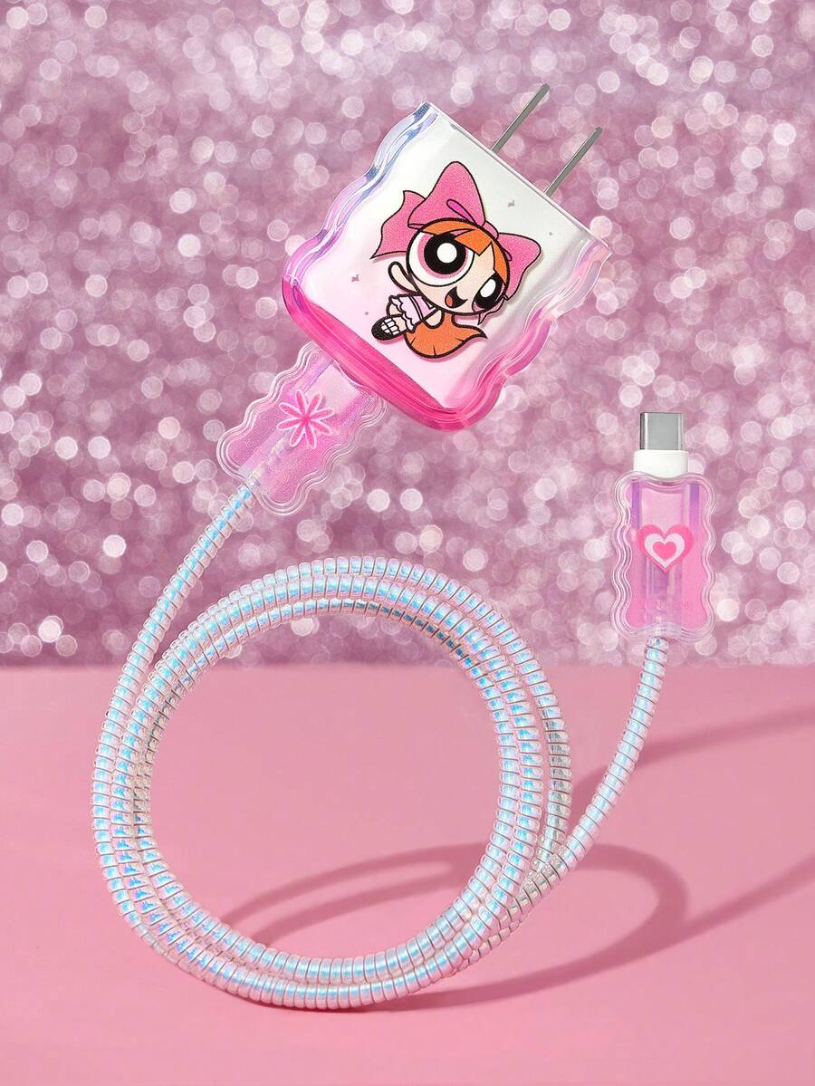 THE POWERPUFF GIRLS X SHEIN Ốp bảo vệ đầu sạc gập gọn Power Girl Gradient - Hồng - Xem 1