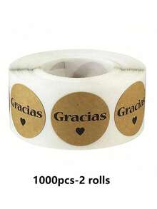 500 张/卷 牛皮纸 Gracias 西班牙贴纸 信封包装封口 1 英寸 手工制作 充满爱心贴纸 烘焙装饰 - 彩色 - 查看 9