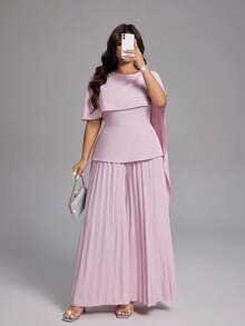 Viva Relle Bộ jumpsuit màu hồng nhạt sang trọng dành cho nữ cỡ lớn, kiểu dáng dự tiệc mùa xuân/hè mới, vai áo choàng bất đối xứng, eo thắt, quần ống rộng. Thích hợp cho các buổi dạ tiệc cao cấp, đám cưới, sự kiện thảm đỏ, thời trang dự tiệc sang trọng. - Hồng - Xem 7