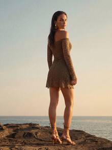 Swim Chiccia Vestido de mujer de moda versátil con bordado de encaje y hombros descubiertos - Verde - Ver 2