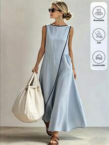 Đầm dài nữ kiểu dáng thường ngày, thích hợp cho kỳ nghỉ. - Xám Xanh - Xem 1