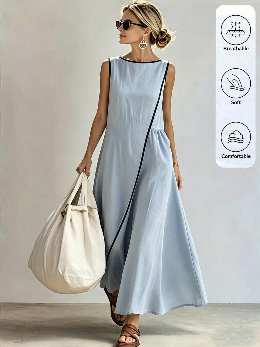 Đầm dài nữ kiểu dáng thường ngày, thích hợp cho kỳ nghỉ. - Xám Xanh - Xem 1