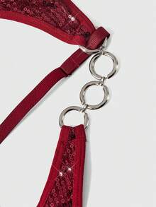 ROMWE Grunge Punk Gothic Punk Sequin Halter Jumpsuit - Burgundy - View 3