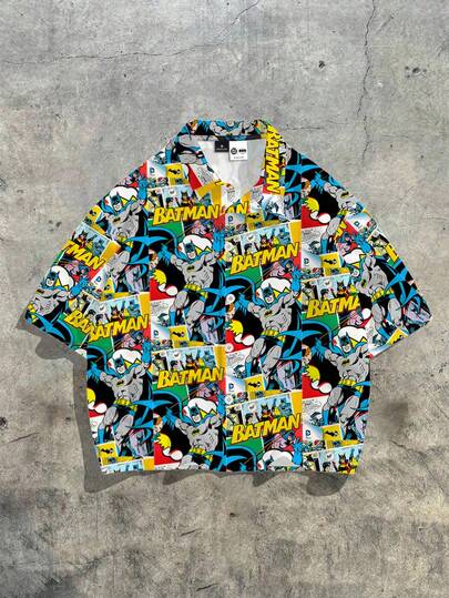 BATMAN X SHEIN Manfinity EMRG Graphic Dialogue Bubble Print Loose Fit Shirt For Men