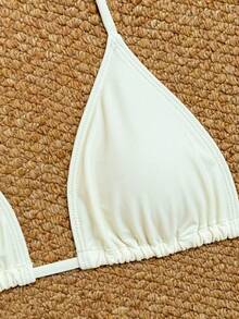 Swim SXY Swim Oasis 4-Piece White Floral Bikini Set With Deep Draped Neck Halter Lace Cover-Up Dress, Summer Casual Sexy Beach Golf Holiday Vacation Outfit - Apricot - View 5