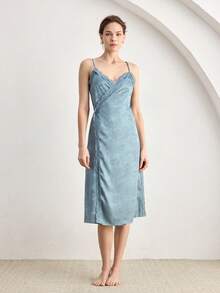 Ocili Camisón de mujer de satén jacquard - Neblina azul - Ver 4