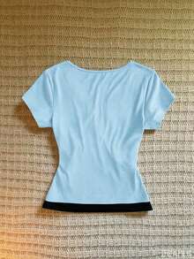 Glimmora Women's Solid Color Pleated Casual Versatile Daily Wear T-Shirt - Blue - View 2