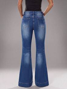 TRNVIE Damen Mode Jeans mit tailliertem Bund und weitem Beinverlauf - Blau - Übersicht 2
