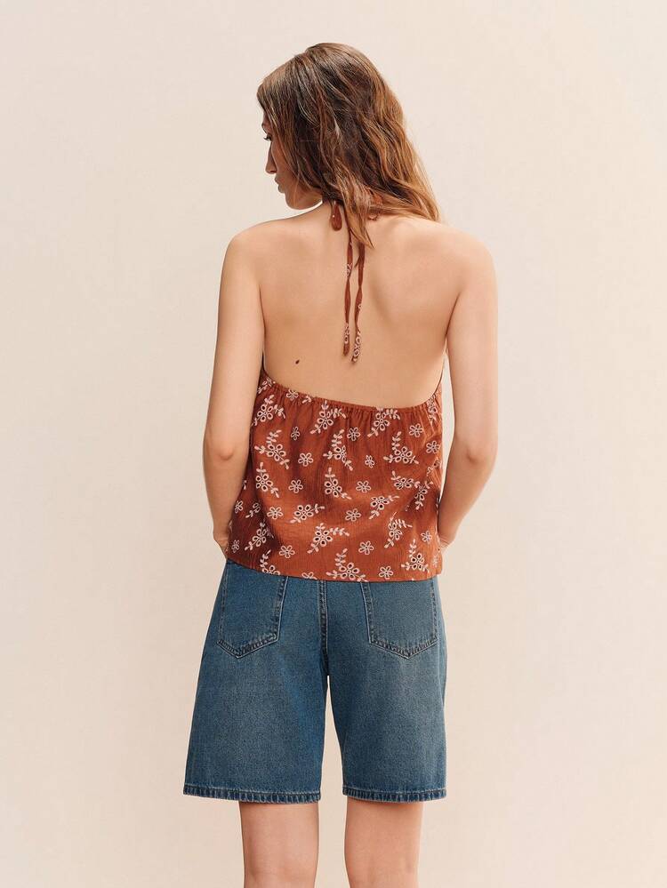 Blumen-Terrakotta-Cami Top mit Perlenketten-Detail, süßer Frühlings-Sommer-Stil