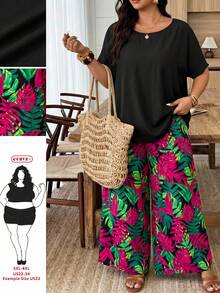 SHEIN CURVE+ Bộ đồ nữ cỡ lớn 2 món phong cách Bohemian gồm áo sơ mi rộng và quần họa tiết hoa, thích hợp cho lễ hội âm nhạc, kỳ nghỉ biển, mùa hè. - Nhiều màu - Xem 1