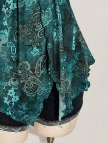 SHEIN ICON Áo kiểu nữ cỡ lớn mùa xuân hè, thích hợp đi chơi, nghỉ mát, phong cách retro, in họa tiết, hở lưng, cổ yếm, cổ chữ V, kiểu phương Tây, boho, đi biển, hippie, babydoll. - Màu xanh lam - Xem 6
