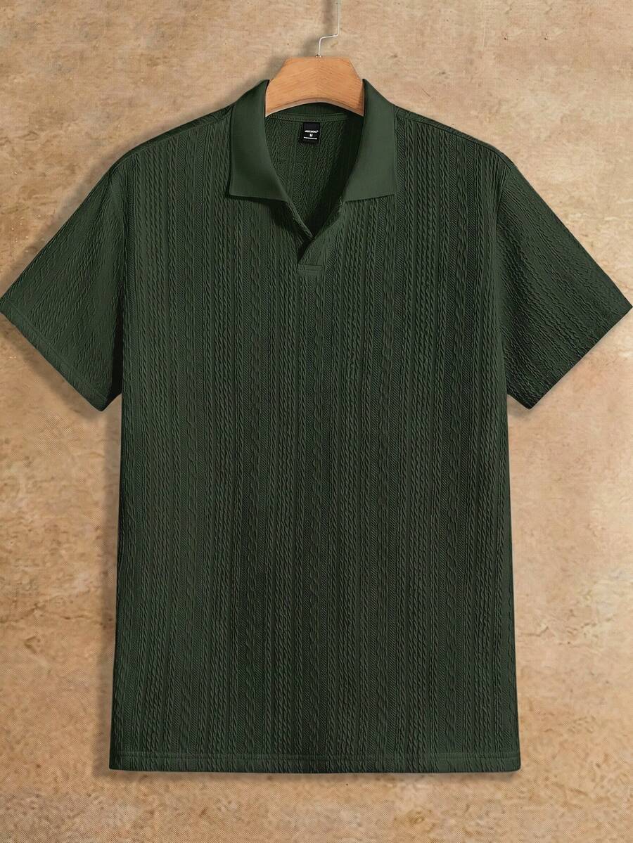 Mainfolk 男士休闲夏季度假通勤纯色纹理面料短袖 Polo 衫，简约百搭