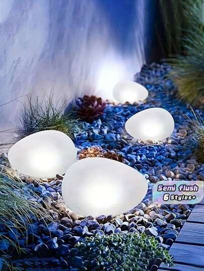 1/2PCS Solar Powered Pebble Lights - LED Spotlight, Polished Acrylonitrile-Butadiene-Styrene Material With Crystal Decor, Light Sensor Control, Semi-Flush Mount For Outdoor Garden Path Swimming Pool Decor Contains A 600mAh Battery
