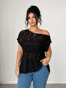 SHEIN Elenzya Áo thun nữ ren xuyên thấu gợi cảm mới về, thời trang mùa hè. - màu đen - Xem 5