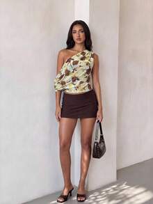 Glamine Atasan Camisole Tanpa Lengan Motif Bunga Jala Elegan untuk Pesta Wanita - Kuning - View 5