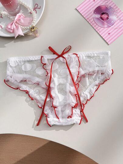 PetitDoll Quần lót nữ chấm bi lưới phối nơ trang trí.