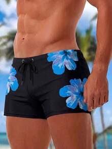 Manfinity Swimmode 男士流行印花弹力腰带休闲游泳池运动泳裤 - 彩色 - 查看 1