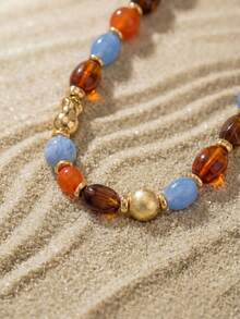Arave 1pc Vintage Bohemian Style Asymmetrical Resin Beaded Necklace, Personalized Fashion Adjustable Charm Necklace, Suitable For Women's Daily Wear, Vacation Decoration, Daily Outfit Matching (The Texture Color Of The Beads Is Not Fixed, Subject To The Actual Item) - Multicolor - View 6
