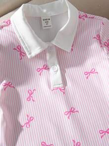 SHEIN 女童针织条纹蝴蝶结装饰衬衫裙 - 彩色 - 查看 11