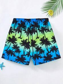 SHEIN 青少年男童休闲简约树形图案宽松泳衣，适合夏季穿着 - 彩色 - 查看 9