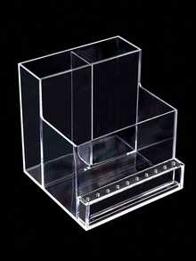 1pc Clear Plastic Nail Drill Bit Storage Box Organizer Holder For Nail Files Buffers Manicure Tools Desk Storage - Clear - View 6