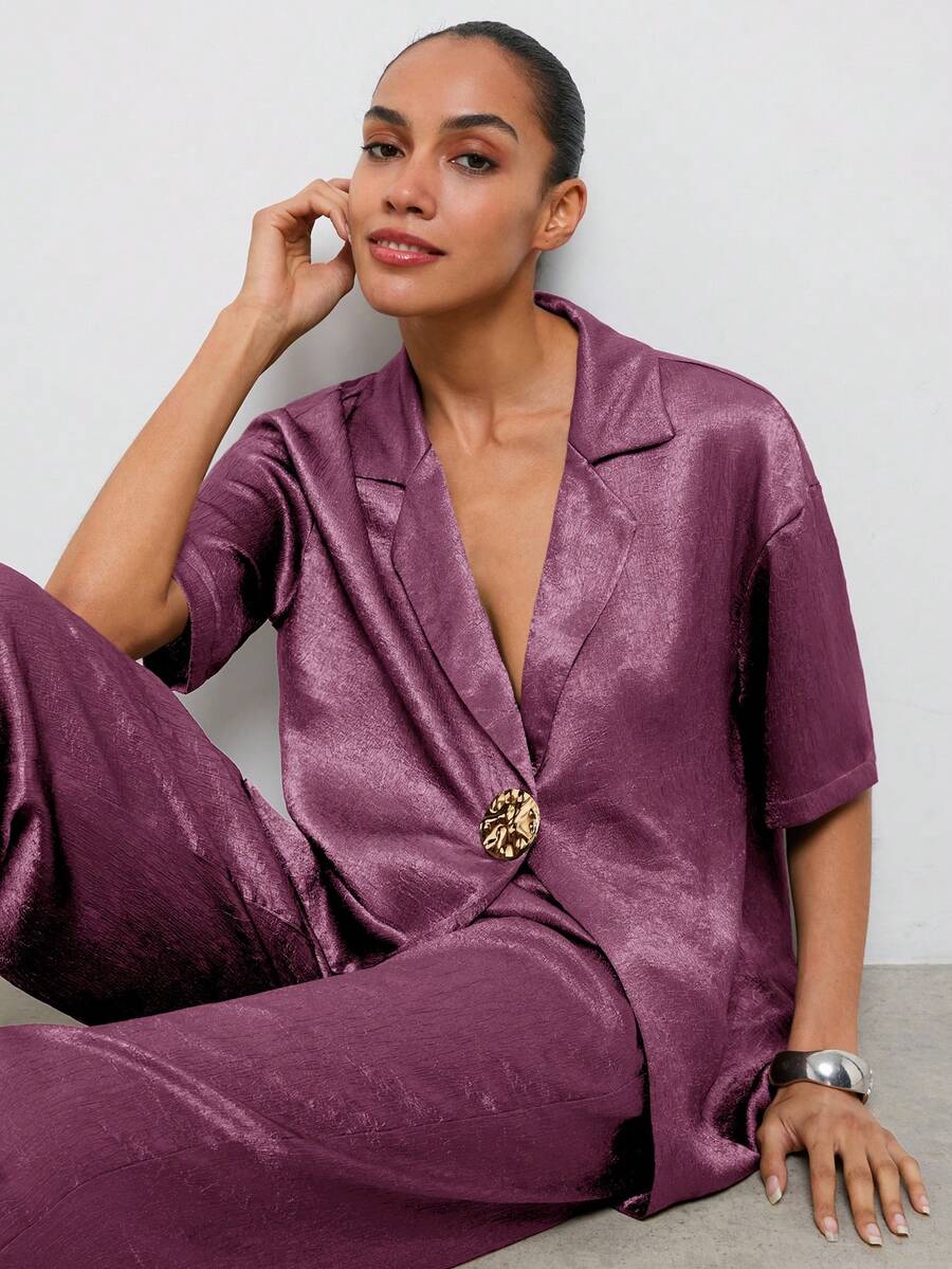 MAIJA Business Professional Solid Colour Tailored Blazer Set - Purple - View 1