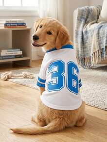 PETSIN 1 pièce t-shirt décontracté et sportif pour chien blanc avec l'impression du numéro 36, respirant et extensible, rafraîchissant et confortable, convient aux chats et aux chiens, style populaire UE/US, printemps/été - Multicolore - Voir 2