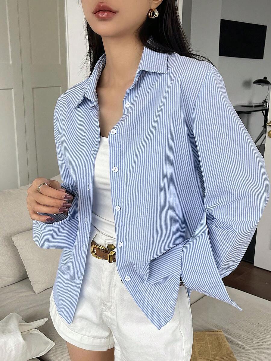 DAZY Women's Casual Striped Long Sleeve Shirt, Spring/Summer,Long Sleeve Tops,Fall Women Clothes - Blue - View 1