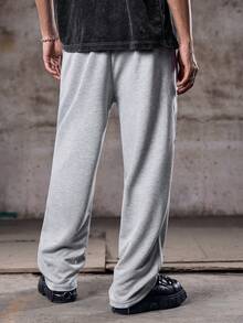 Skyrend Gothic Style Print Straight Leg Sweatpants, Loose Fit, Unisex, Streetwear Casual, Comfortable Sports Wear, Sweatpants, Casual Pants, Athletic Pantsemo - Light Grey - View 2