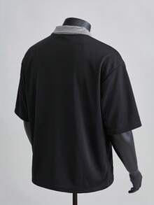 NORVETH 男士休闲日常字母图案短袖 Polo 衫，夏季 - 黑色 - 查看 2