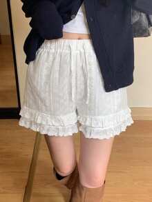 DAZY Women's Lace Patchwork Elegant Cute Shorts, White, All Season Summer Vacation - White - View 4