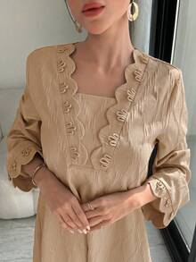 Al Najma Women's Elegant Long Sleeve Arabic Style Dress - Khaki - View 3