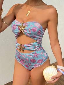 Opulessa Women's Casual Shell & Starfish Print One-Piece Swimsuit - Multicolor - View 6