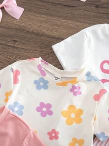 SHEIN [隨機 T-Shirt 短褲套裝 4件組 或 隨機 K-Pop 短褲套裝 8件組] 驚喜盒!! 女嬰 T-Shirt 短褲套裝 女嬰 - 彩色 - 查看 10