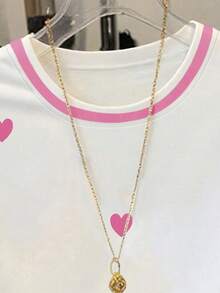 SHEIN 少女爱心印花宽松休闲撞色条纹圆领T恤可爱T恤可爱服装卡哇伊衬衫美学夏季衬衫女孩衬衫爱心 - 彩色 - 查看 3