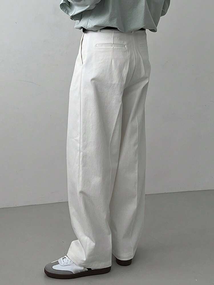White Pleated Design Men's Commuter Pants