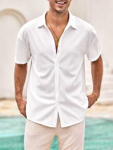 Mercer Haus Vintage Men's Ribbed Knit Shirt, Short Sleeve Polo Collar, Solid White Textured Shirt, Suitable For Summer Vacation, Casual And Office Wear. An Excellent Christmas And New Year Gift For Dad Or Husband. - White - View 6
