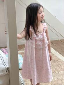 Dazy Kids 女童无袖碎花宽松连衣裙（小号），家居服 - 淺粉色 - 查看 1