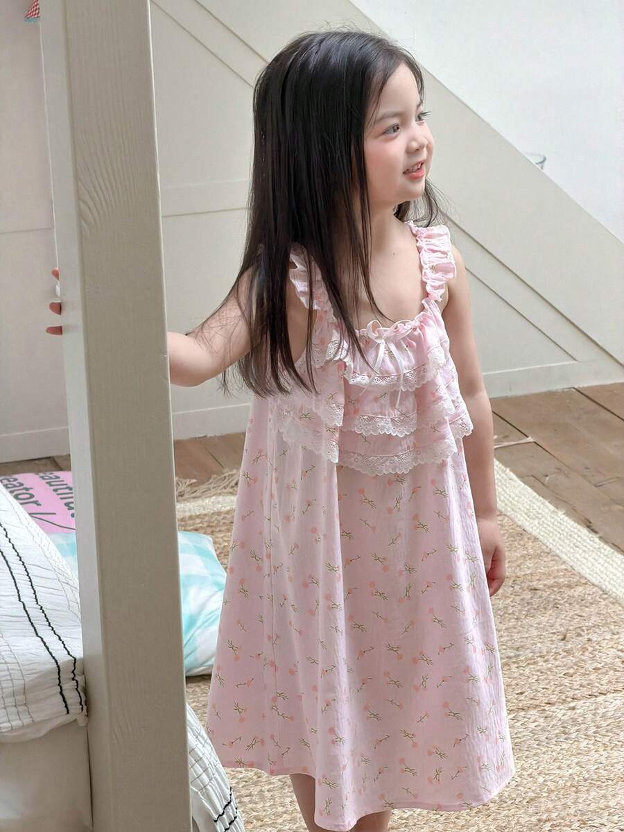 Dazy Kids 女童无袖碎花宽松连衣裙(小号),家居服 - 淺粉色 - 查看 1