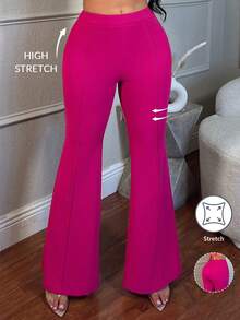 SHEIN SXY Low Waist Solid Flare Leg Skinny Suit Pants Party Sexy Elegant Date Night Party In Fall/Winter - Hot Pink - View 3