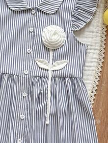 Vintaside Kids Vestido de rayas verticales de moda casual simple con cuello de solapa y mangas cortas para niñas, adecuado para vacaciones al aire libre, campamento, uso casual - azul real - Ver 6